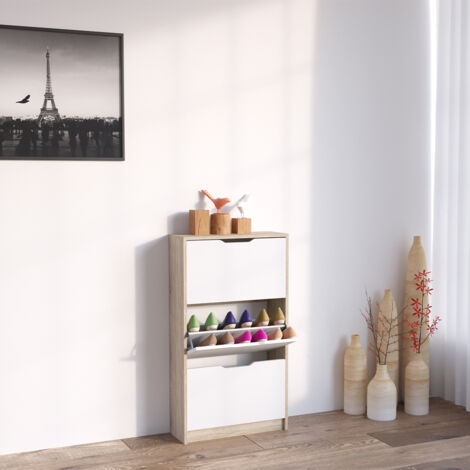 Schuhkipper Luca, Weiß/Sonoma, 59 x 105 cm 3 Fächer, Vicco