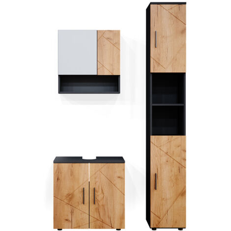 Badmöbel-Set Irma, Goldkraft Eiche/Anthrazit, 3 Teile, mit Hochschrank, Vicco