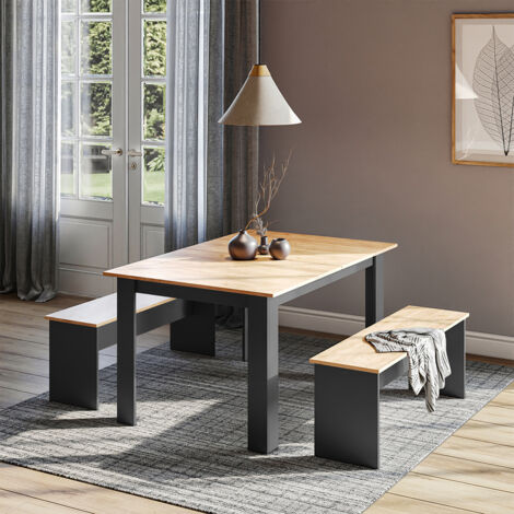 Esstisch Set Sentio, Anthrazit, 90 x 140 cm mit 2 Bänken, Vicco