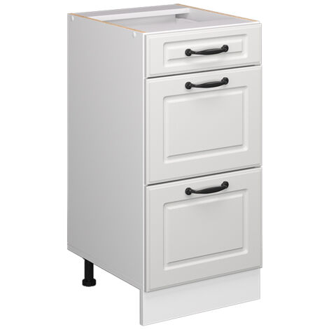 Küchenunterschrank R-Line, Weiß Landhaus, 40 cm mit Schubladen, ohne Arbeitsplatte, Vicco