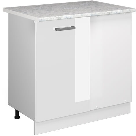 Eckunterschrank R-Line, Weiß Hochglanz, 86 cm, AP Marmor, Vicco