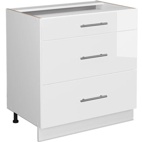 Küchenunterschrank Fame-Line, Weiß Hochglanz/Weiß, 80 cm mit 3 Schubladen, ohne Arbeitsplatte, Vicco