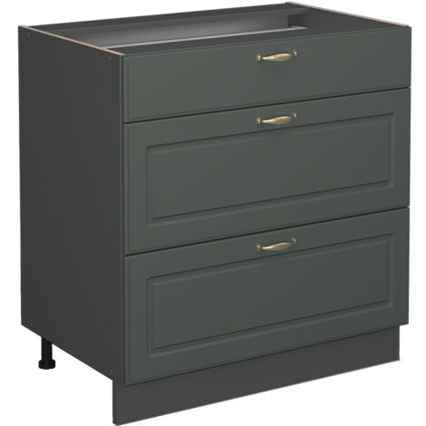 Küchenunterschrank Fame-Line, Grün-Gold Landhaus, 80 cm mit 3 Schubladen, ohne Arbeitsplatte, Vicco