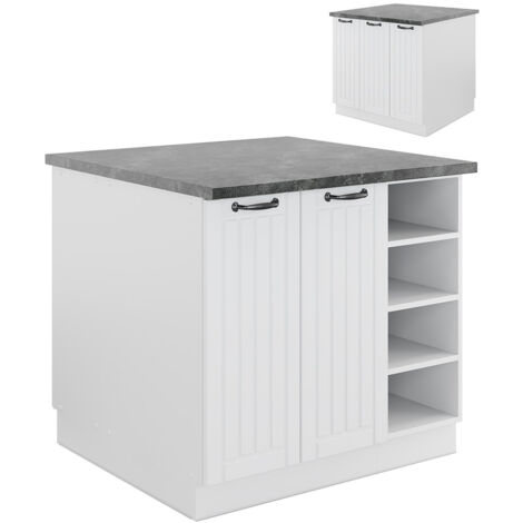 Kücheninsel Fame-Line, Weiß Landhaus/Weiß, 90 cm ohne Arbeitsplatte, Vicco