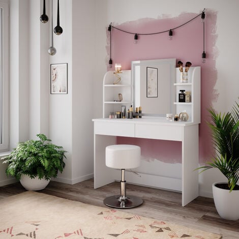 Schminktisch Charlotte, Weiß, 106 cm mit LED-Spiegel und Hocker, Vicco