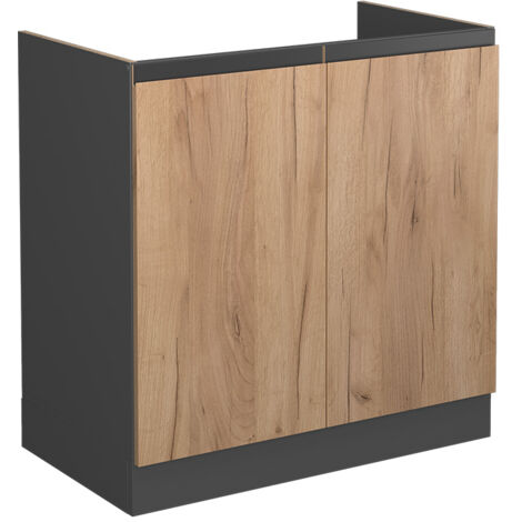 Spülenunterschrank R-Line, Goldkraft Eiche, 80 cm J-Shape, ohne Arbeitsplatte, Vicco