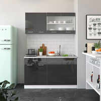 VICCO Küchenzeile SINGLE Einbauküche 140 cm Küche Anthrazit Hochglanz R-LINE