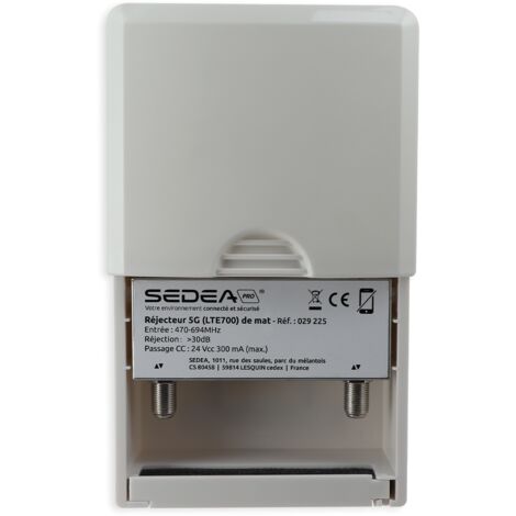 Sedea – Filtre réjecteur 5G LTE700 – Réduction interférences > 30 dB – Bande passante 470 à 694 MHz – Perte de passage < 1 dB