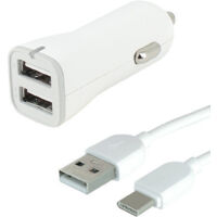 Chargeur allume cigare 2 USB 1A + 2,4A + Cordon USB-C™ SuperSpeed 1 mètre - FUJIONKYO - 423460
