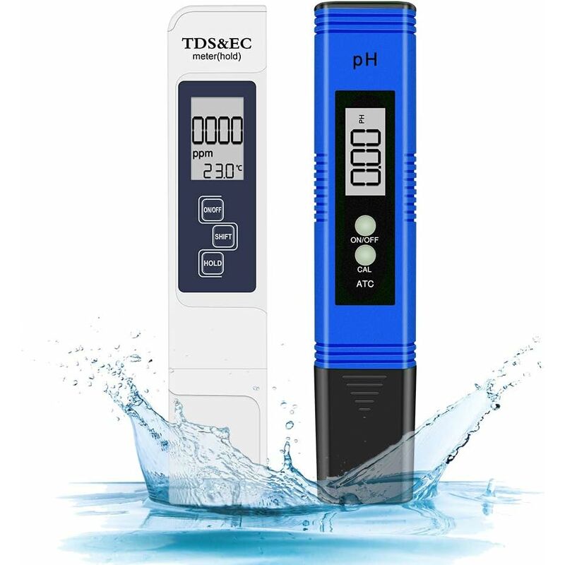 Ehomfy Testeur pH Mètre Electronique 4 en 1| Compteur numérique de qualité de l'eau PH/TDS et EC piscine Auto-étalonnage Bleu/Blanc Mesure du pH de l'eau potable aquarium boissons 