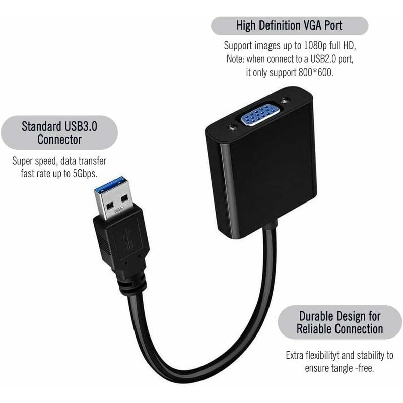DURABLE Adaptateur USB de 1pc durable à broches USB VGA USB 3.0 au câble adaptateur 