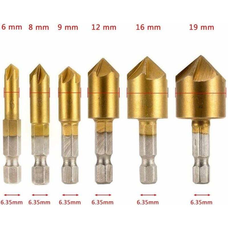 Huaepogeed Fraise a Chanfreiner Metal 6 Pièces Fraise a Chanfreiner Metal 5 Flûte Fraises à Chanfreiner Trou Fraise 6 mm-19 mm Outils Fraise à Chanfreiner pour Bois Outil de Bricolage Huaepogeed Fraise a Chanfreiner Metal 6 Pièces Fraise a Chanfreiner Metal 5 Flûte Fraises à Chanfreiner Trou Fraise 6 mm-19 mm Outils Fraise à Chanfreiner pour Bois Outil de Bricolage