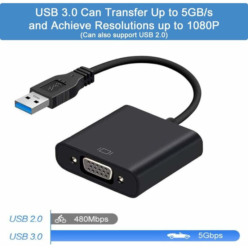 Adaptateur USB 3.0 vers VGA, Convertisseur d'adaptateur vidéo  Multi-Affichage USB vers VGA Carte Graphique vidéo Externe Affichage Multi- écrans, Compatible avec Windows 10/8.1/8/7 / XP pour LITZEE