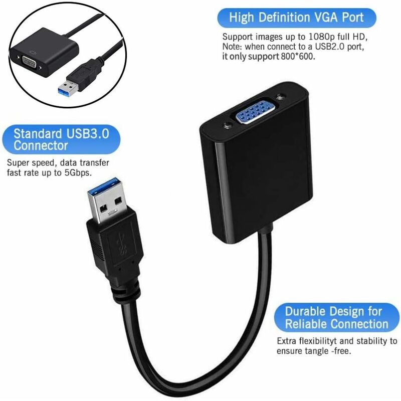 Adaptateur HDMI vers VGA pour TV, PC, Laptop, Ordinateur Portable et Autres  écrans vhbw