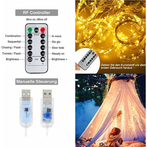 Kohree Guirlande Rideau Lumineux USB 3x3m 300 LEDs Blanc Chaud avec Télécommande Minuterie pour Décoration de Fête Mariage Anniversaire Chambre Terrasse 