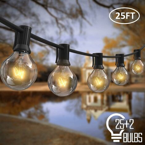 LITZEE Guirlande Lumineuse Extérieur, 7.62m 25pcs Ampoules G40 avec 2 Ampoules de Rechange, éclairage extérieur enfichable pour jardin, balcon, terrasse
