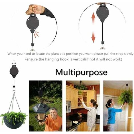 Lot de 3 poulies de suspension rétractables pour plantes avec 2 crochets en métal pour plafond pot de fleurs et mangeoire à oiseaux blanc