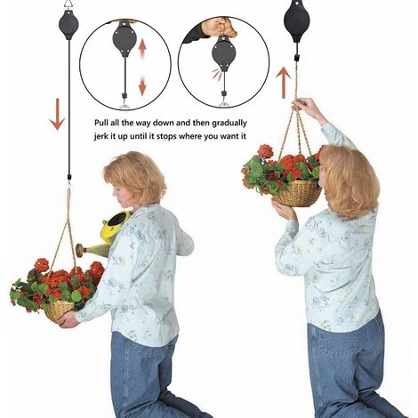 Lot de 3 poulies de suspension rétractables pour plantes avec 2 crochets en métal pour plafond pot de fleurs et mangeoire à oiseaux blanc