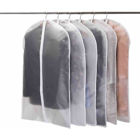 Housses de Vêtements 60cm*140cm Protection Transparentes Anti-poussière Imperméables avec Zip pour Chemise/Costume/Manteaux Lot de 5 Pcs Housse pour Costume,Sac de Vêtement 