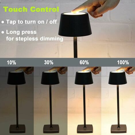 Lampe de chevet Lampe de table LED sans fil rechargeable, lampe de bureau alimentée par batterie 5200mAh, lumière portative en métal USB, mini petite lampe de chevet pour restaurant extérieur bar café
