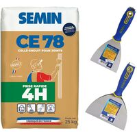 Enduit pour réaliser les joints de plaques de plâtre CE 78 Rapide Semin - intérieur - sac de 25 kg, un couteau à enduire multifonctions - 10 cm et un couteau à enduire - 15 cm