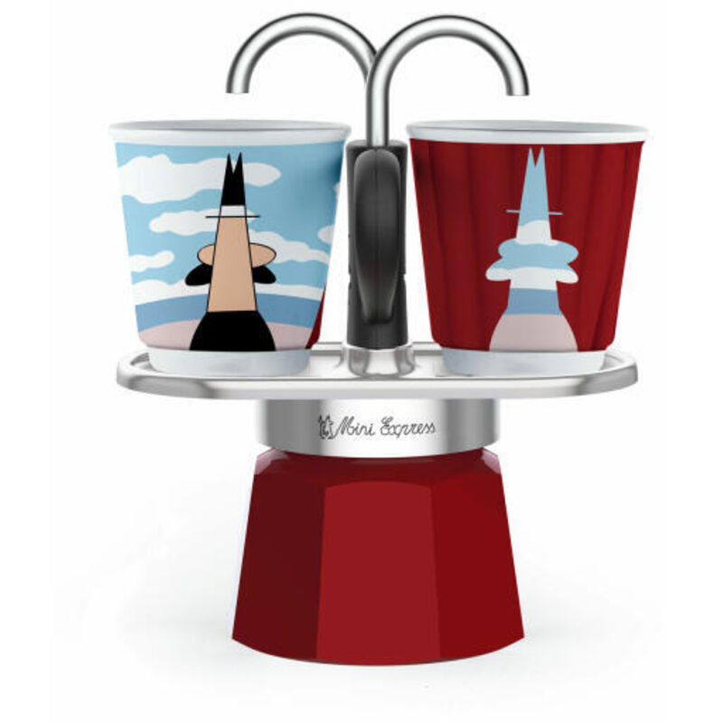 Bialetti Mini Express Set Magrite - Caffettiera Moka Per 2 Tazze - Con 2 Bicchierini In Porcellana - Foto 8