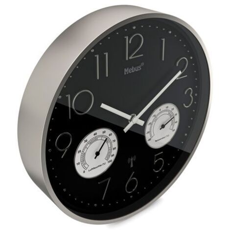 Horloge Murale Quartz Avec Thermomètre Et Hygromètre – Cadre Argenté, Cadran Blanc