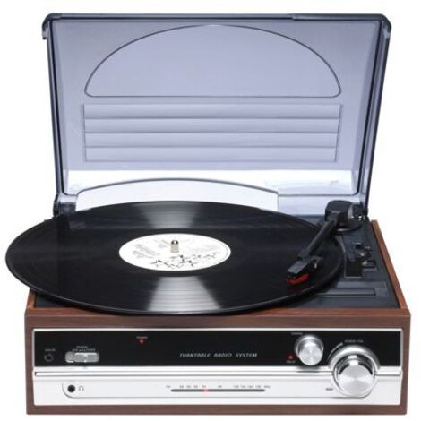 Denver VPR-190 Plattenspieler im Retro-Stil mit FM-Radio und eingebauten Lautsprechern