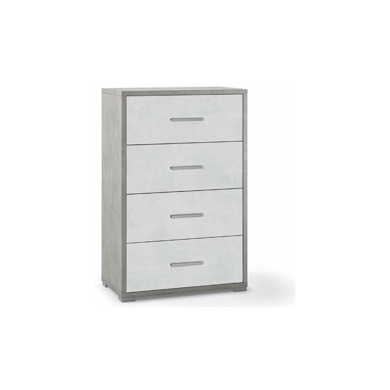 Cassettiera rovere e bianco con 4 cassetti in legno nobilitato. Armadio  settimino ideale per ufficio e camera da letto, dimensioni 70x41x112h cm.