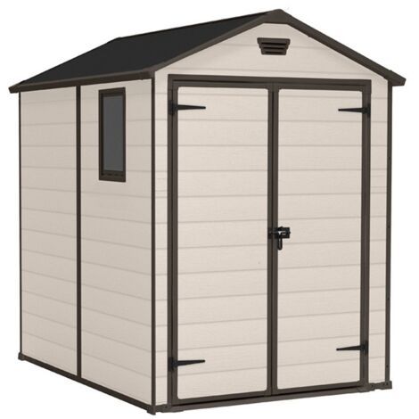 Keter – Casetta da giardino in resina beige 185x152x226 cm – Porta battente doppia – Struttura a doppio strato resistente ai raggi UV – Pavimento in polipropilene incluso (1/10)