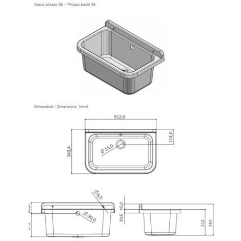 Kit mobile lavatoio in PVC antiacido, misure 55x34x80H