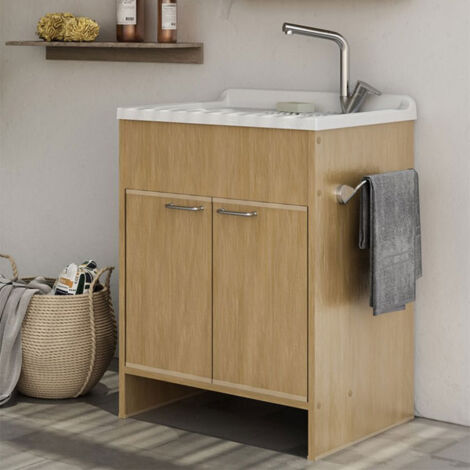 Negrari: Lavatoio Lavapanni 9002KF in resina PVC, Vasca resistente agli acidi, Ideale per ambienti umidi, Kit completo con asse di lavaggio, Interno/Esterno, L50 X P60 X H84, Frassino