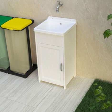 Mobile Lavanderia Compatto in Resina con Pilozzo Bianco 41x37x85 cm