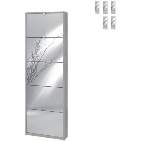 Scarpiera slim cinque ante a specchio Beton Cemento 63x18x h190 cm