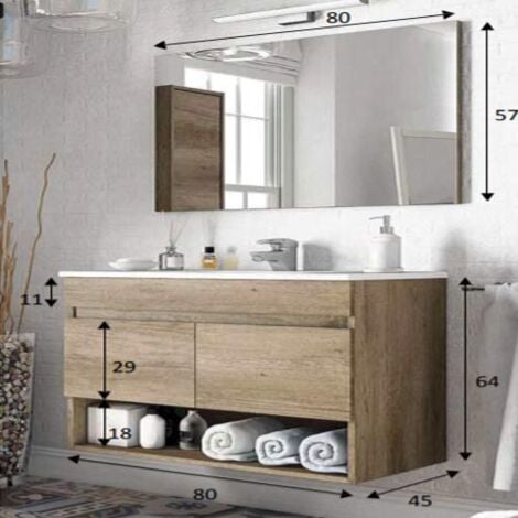 Mobile bagno moderno sospeso 80 cm con due ante e un