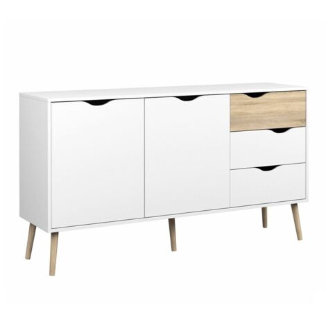 Credenza bianca nordica con due ante e 3 cassetti. (1/5)