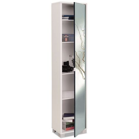 Mobile colonna con specchio 190x43x29cm – 4 ripiani regolabili – Struttura in legno 18mm – Maniglia in alluminio – Piedini cromo satinato – Sarmog (1/10)