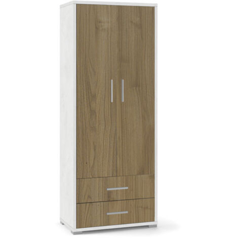 Armadio 2 Ante con Cassetti Bianco Noce in Legno Documenti Ufficio Mobile