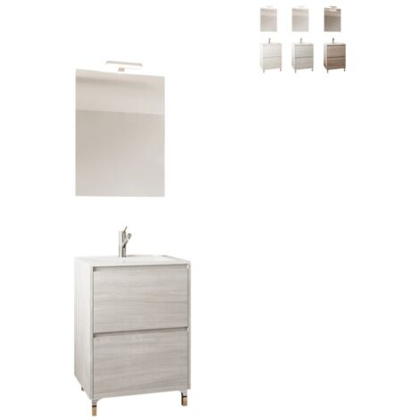 Mobile bagno Lisbona rovere grigio, completo di lavabo,