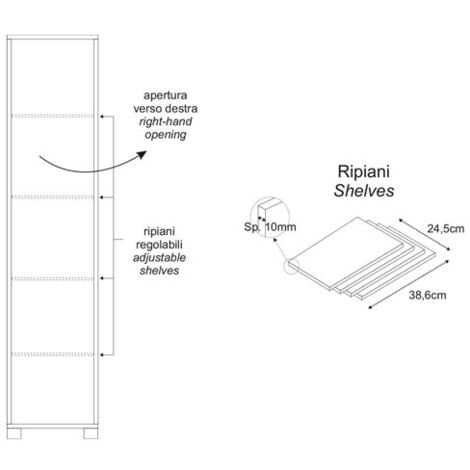 Mobile multiuso con 4 ripiani regolabili, dimensioni