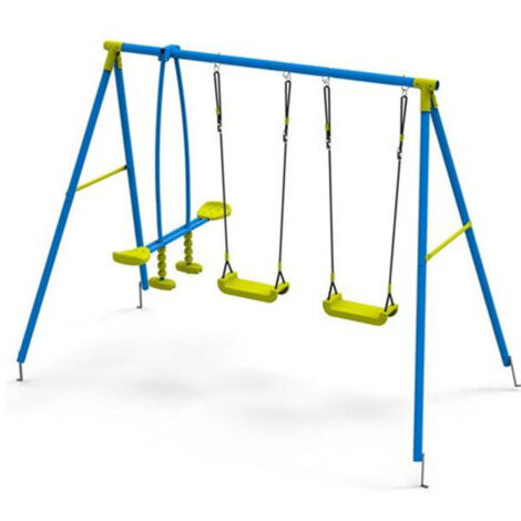 Altalena A Piattello Metallica Per Esterni Blu - Set Gioco Bambini Con Telaio A A Portata 200 Kg - 2