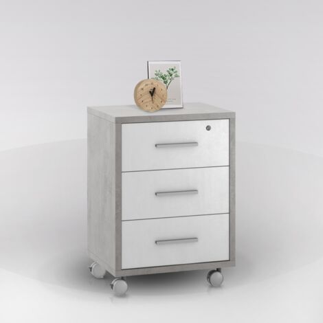 Mobile cassettiera 3 cassetti su ruote h71 l51 p41 cm struttura cemento frontale bianco sarmog db733 - Sarmog