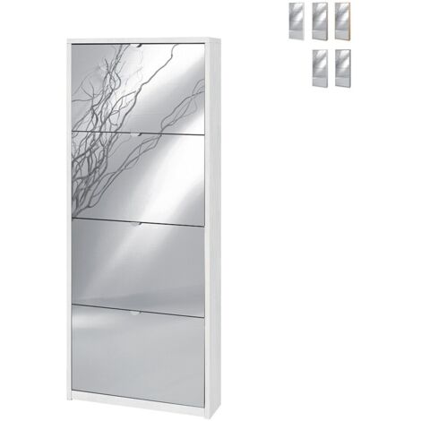 Scarpiera slim salvaspazio quattro ante a specchio Bianco Ossido 63x18x h154 cm