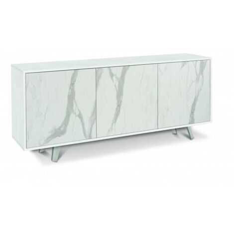 Mobile madia 3 ante con apertura a spinta h74 l177 p41 struttura bianco ossido frontali color marmo 7073k sarmog - Sarmog