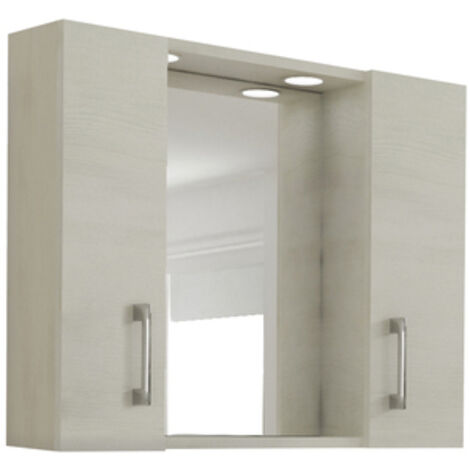 Idroweb – Mobile bagno 2 ante rovere con specchio e illuminazione led – Dimensioni L77xP16xH57 cm – Pensile in melaminico (1/3)