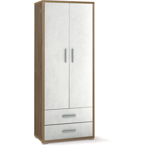 Armadio Mobile Alto 180 cm 2 Ante con Cassetti Noce Bianco Mobile in Legno