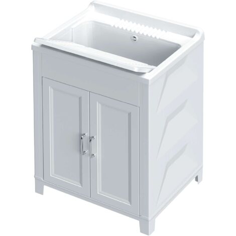 Mobile lavatoio resina bianca 60x50x84 cm per esterno con lavabo integrato