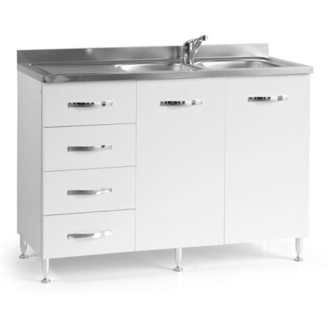 Sottolavello con cassetti 120 cm sinistro con lavello colore bianco frassinato