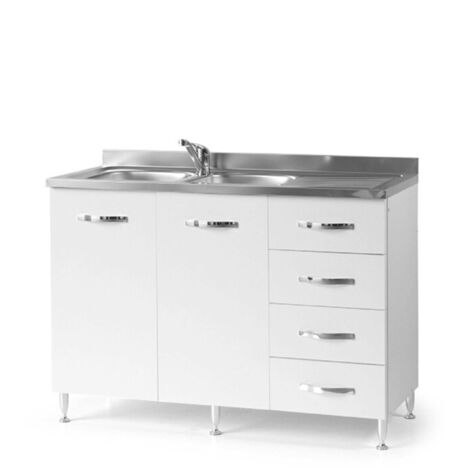Sottolavello per cucina Bianco Frassinato 2 ante c-cassettiera DX Cm 120x50xH 85