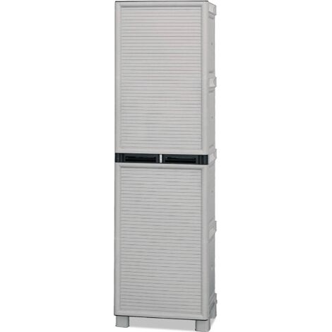 Dmora Armadio da spogliatoio per esterno o interno, Mobile a 1 anta e 2 ripiani in polipropilene, 100% Made in Italy, cm 50x39h172, colore Grigio chiaro, con imballo rinforzato